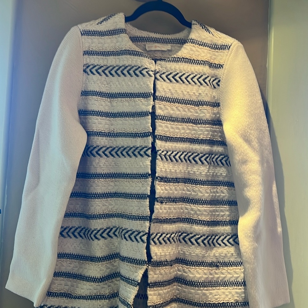 Tory Burch long spring knit long sweater jacket/coat wool cream black Size L